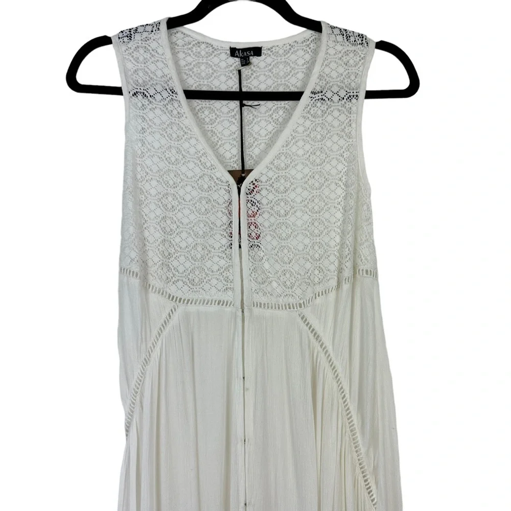 NWT Akasa Sz 6 Women's White Crochet Lace Vneck Hook‎ Eye Front Cover Up Boho